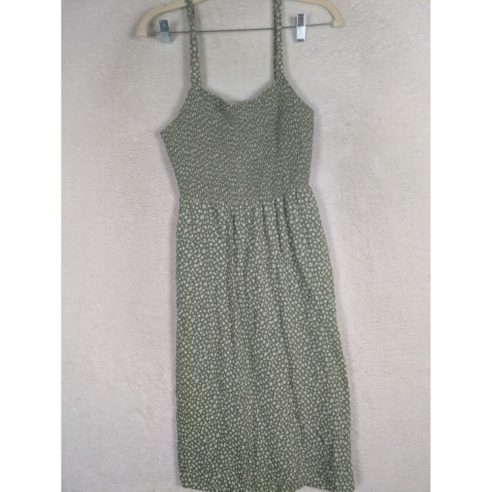 Old Navy Midi Dress Women's Medium Green Floral Smocked Sleeveless Summer